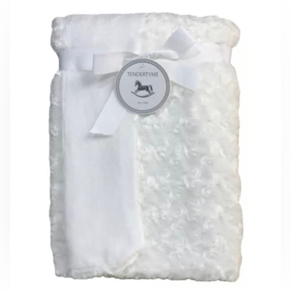 New Tendertyme Baby Curly Plush Blanket, White